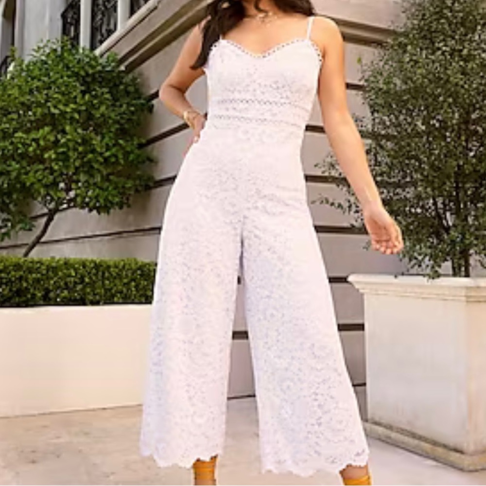 Express brand new with tags white v-neck eyelet and lace jumpsuit